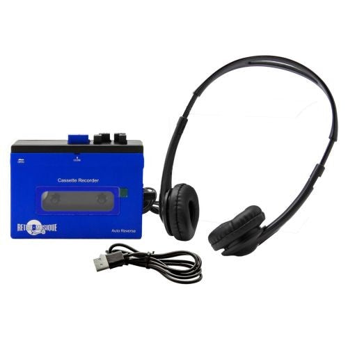 BLUE Retro Cassette Player with Bluetooth & Cassette Recorder