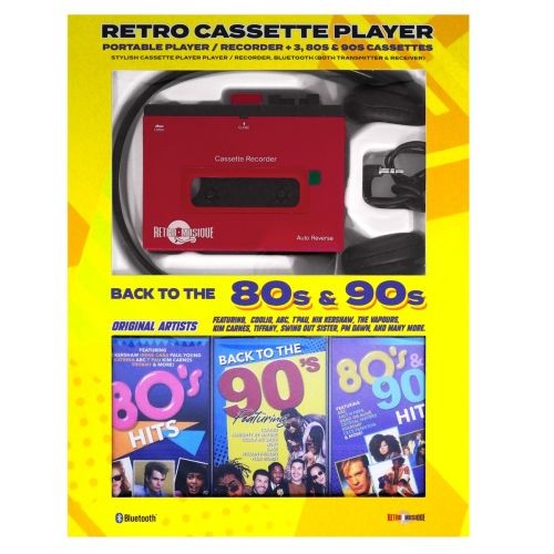 Red Retro Cassette Player with Bluetooth & Cassette Recorder