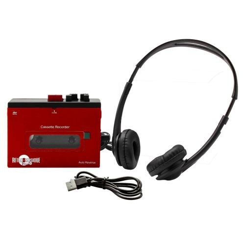 Red Retro Cassette Player with Bluetooth & Cassette Recorder