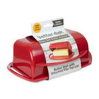 Red Butter Dish with Attached Flip-Top Lid & Spreader