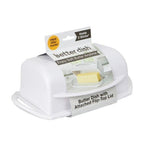 White Butter Dish with Attached Flip-Top Lid & Spreader