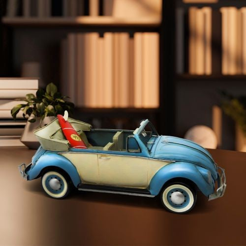 Officially Licensed VW Metal Convertible with Surfboard Blue 34x13x12cm