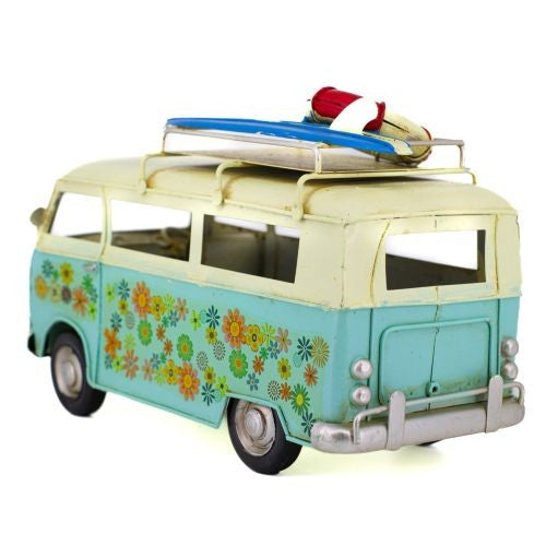 Flower Van White and Blue Metal Collectable 25 x 11.5 x 18.5cm