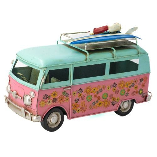 Flower Van Blue and Pink Metal Collectable 25 x 11.5 x 18.5cm