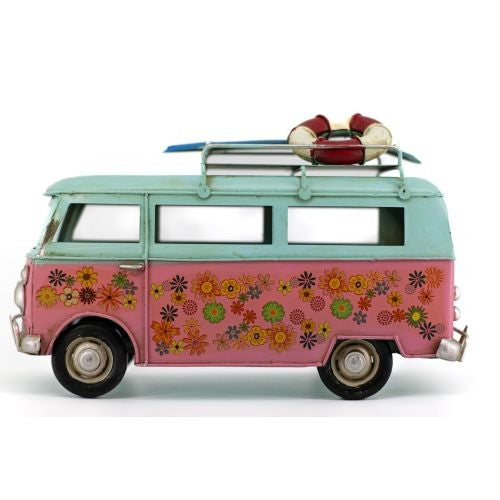 Flower Van Blue and Pink Metal Collectable 25 x 11.5 x 18.5cm