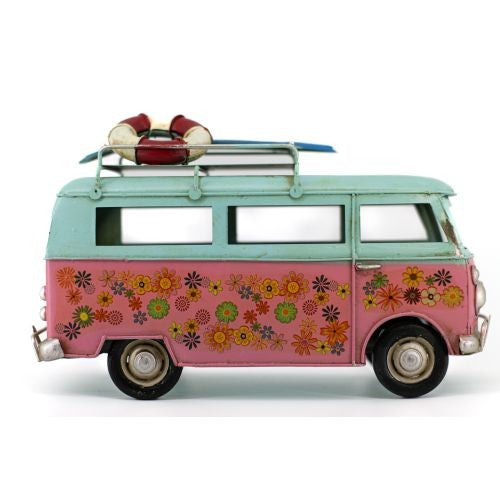 Flower Van Blue and Pink Metal Collectable 25 x 11.5 x 18.5cm