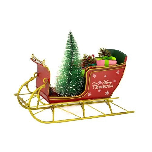 Christmas Sled with Tree Metal Collectable – Red & Green