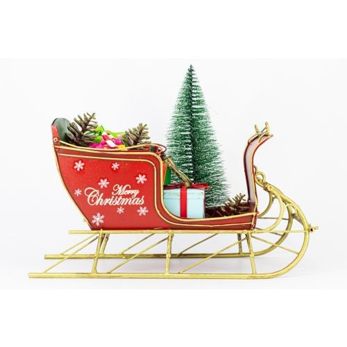 Christmas Sled with Tree Metal Collectable – Red & Green