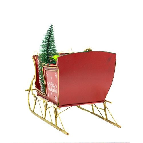 Christmas Sled with Tree Metal Collectable – Red & Green