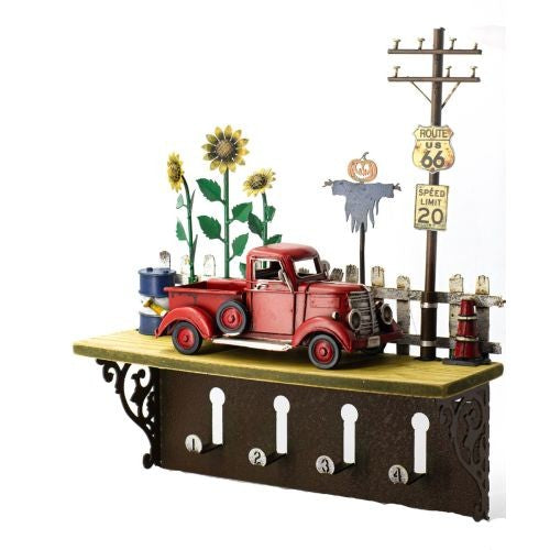 Red Truck Shelf Hanging Wall Decor with Hooks 31 x 9 x 34.5cm