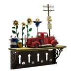 Red Truck Shelf Hanging Wall Decor with Hooks 31 x 9 x 34.5cm