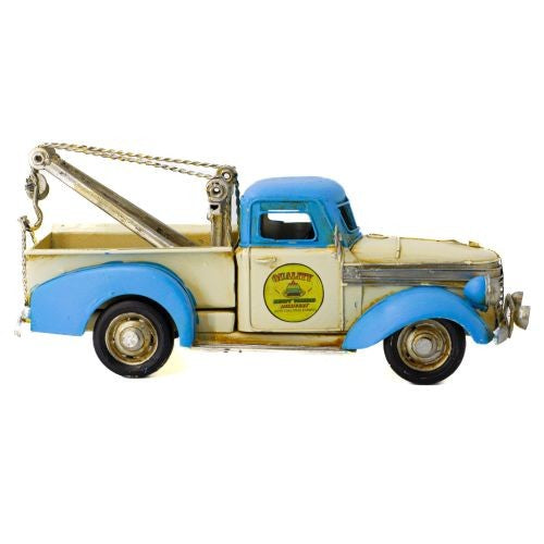 Vintage Tow Truck Metal Collectable Blue & White 29x12x11cm