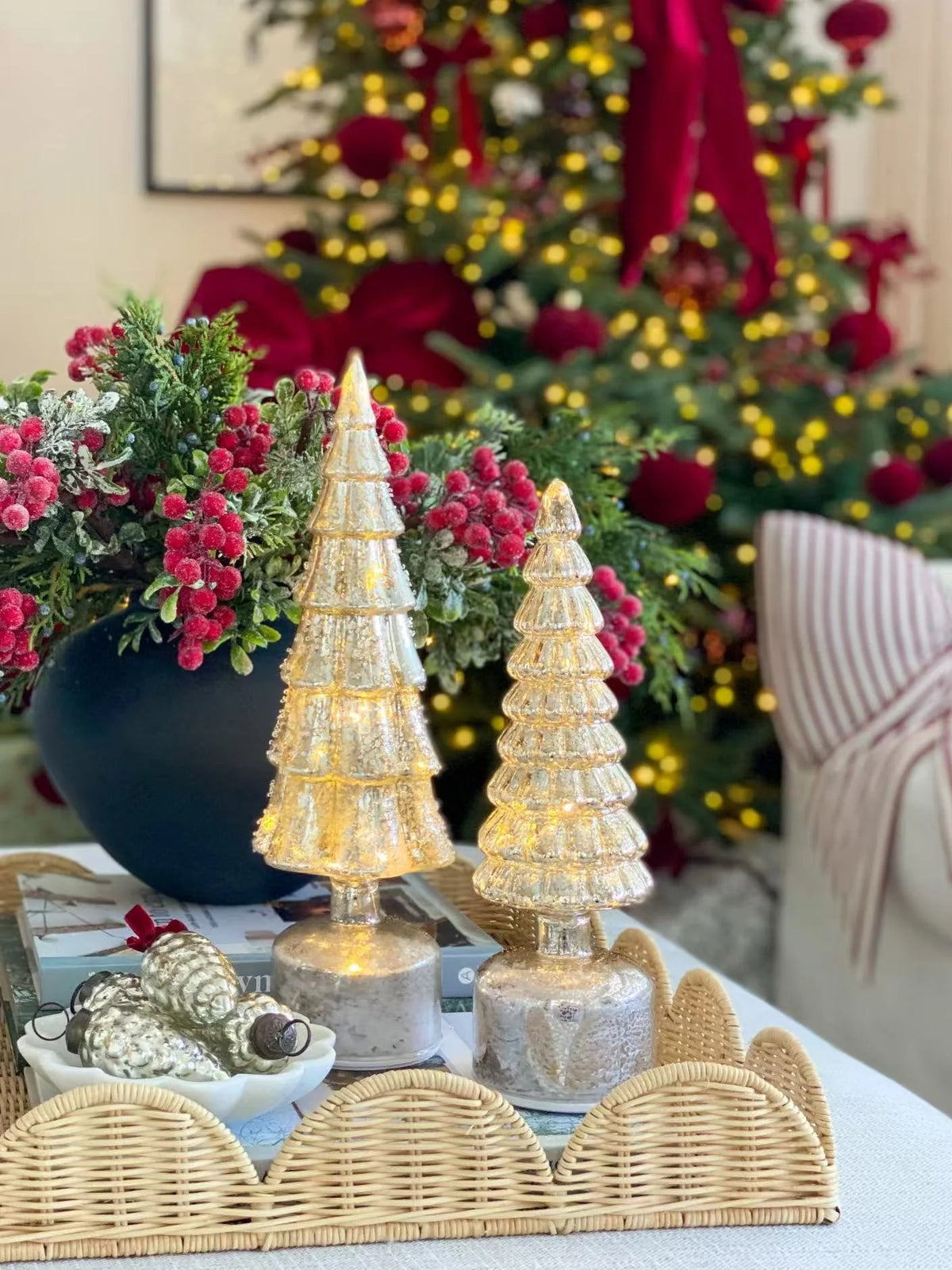 31cm Rotating LED Glass Christmas Tree – Mercury Finish