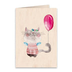 Wooden Greeting Card – Pussycat and the Balloon 11 x 16cm