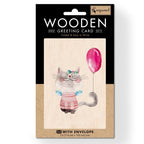 Wooden Greeting Card – Pussycat and the Balloon 11 x 16cm