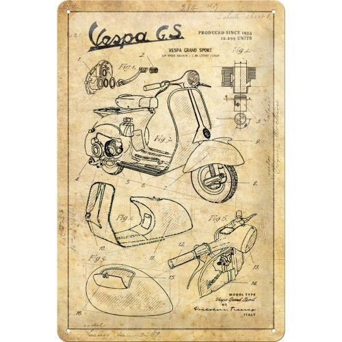 Nostalgic-Art Vespa Parts Sketches Medium Metal Sign 20 x 30cm