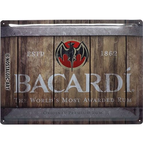 Nostalgic-Art Bacardi Wood Barrel Logo Metal Sign – Vintage Bar Decor 30 x 40cm