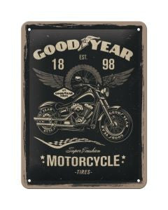 Nostalgic-Art Goodyear Motorcycle Metal Sign – Vintage Garage Decor 15 x 20cm
