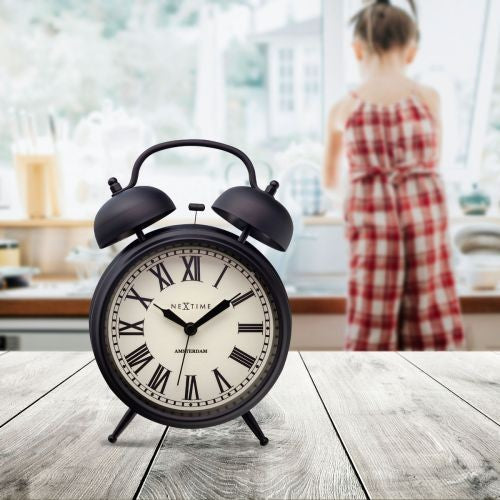 NeXtime Amsterdam Metal Alarm Clock – Black 15 x 21 x 7cm