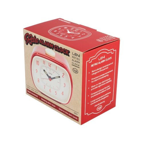 Leni Retro Alarm Clock – Red Vintage Style 9 x 11 x 6cm