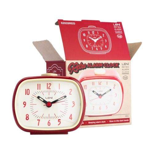 Leni Retro Alarm Clock – Red Vintage Style 9 x 11 x 6cm