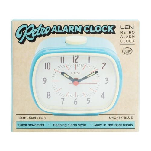 Leni Retro Alarm Clock – Smokey Blue Vintage Style 9 x 11 x 6cm