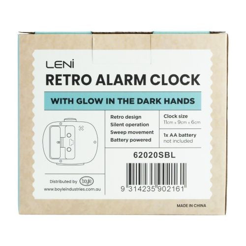 Leni Retro Alarm Clock – Smokey Blue Vintage Style 9 x 11 x 6cm