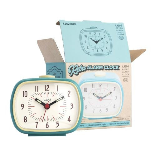 Leni Retro Alarm Clock – Smokey Blue Vintage Style 9 x 11 x 6cm