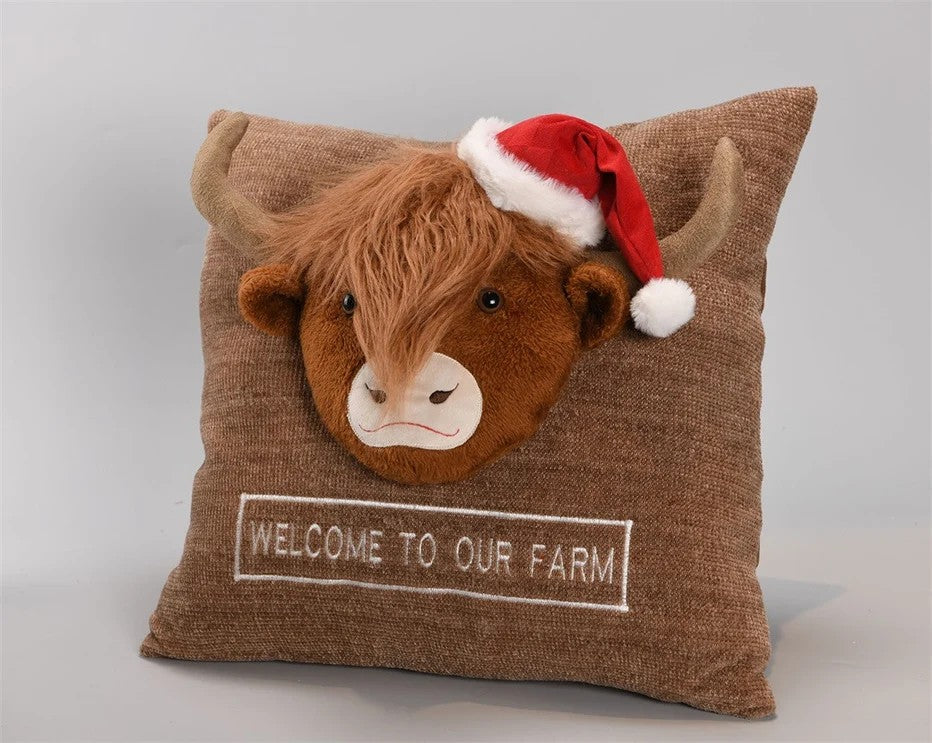 45cm Highland Cow Cushion – Rustic Farmhouse Home Décor