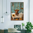 Highlander Bull in Bath Brushed Canvas Print – Natural Frame