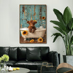 Highlander Bull in Bath Brushed Canvas Print – Natural Frame