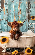 Highlander Bull in Bath Brushed Canvas Print – Natural Frame
