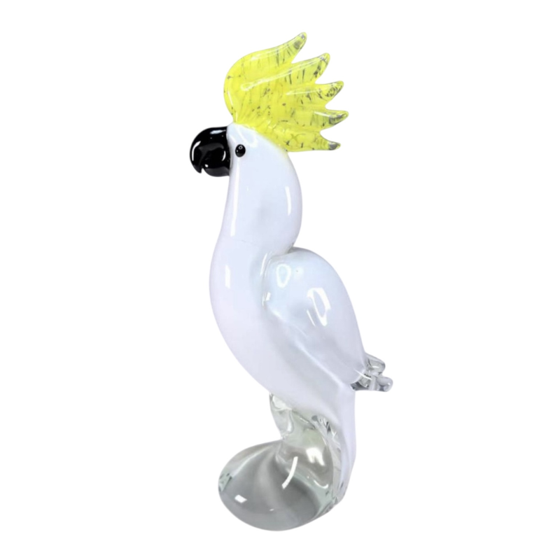 Art Glass Cockatoo Figurine – Hand-Blown Tropical Bird Accent