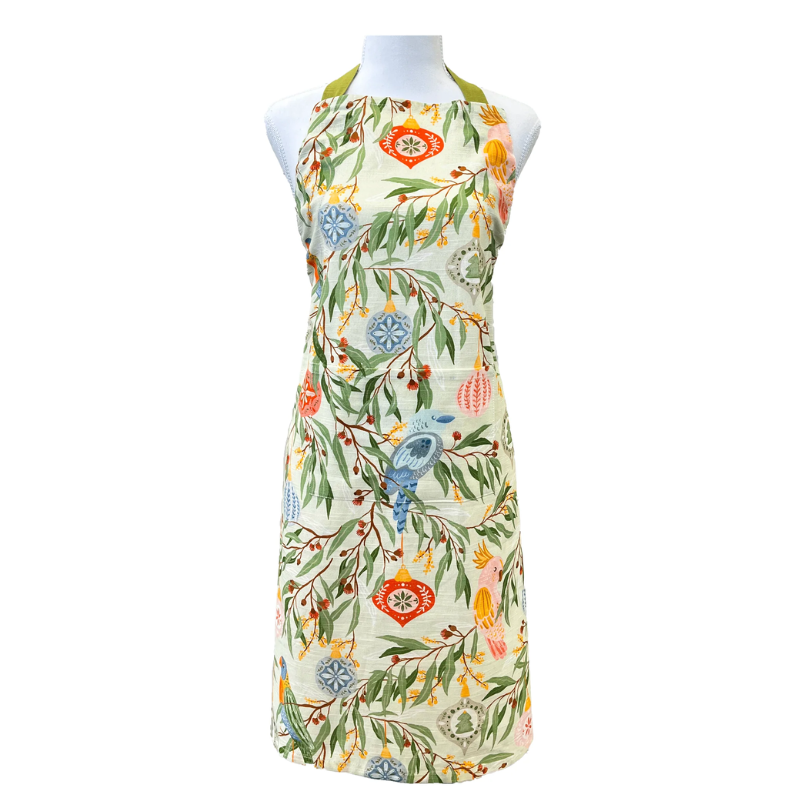 Australian Bird Christmas Apron - Green Multi