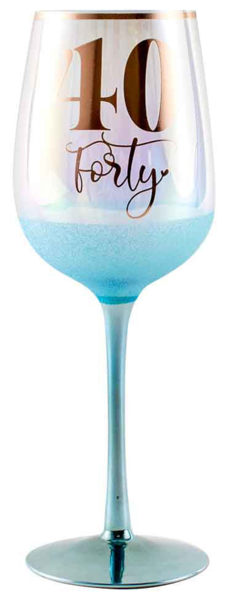 Wine glass with '40 Forty' text and blue gradient