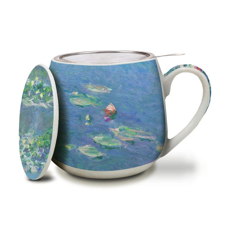 Water Lilies Tea Infuser Mug – Claude Monet Fine Bone China Mug with Infuser & Lid