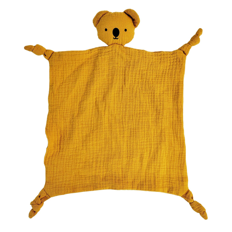 Bubsy Koala Muslin Comforter – Mustard | 100% Cotton Muslin Baby Security Blanket