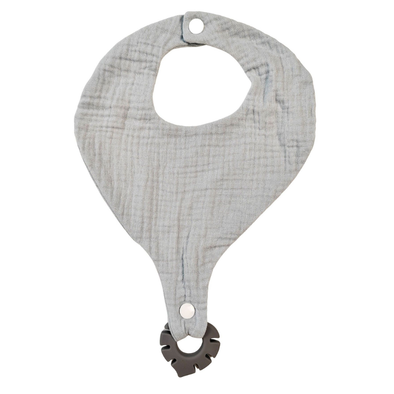 Bubsy Cotton Bib with Silicone Teether – Blue | 100% Cotton Muslin Baby Bib 20 × 28 cm