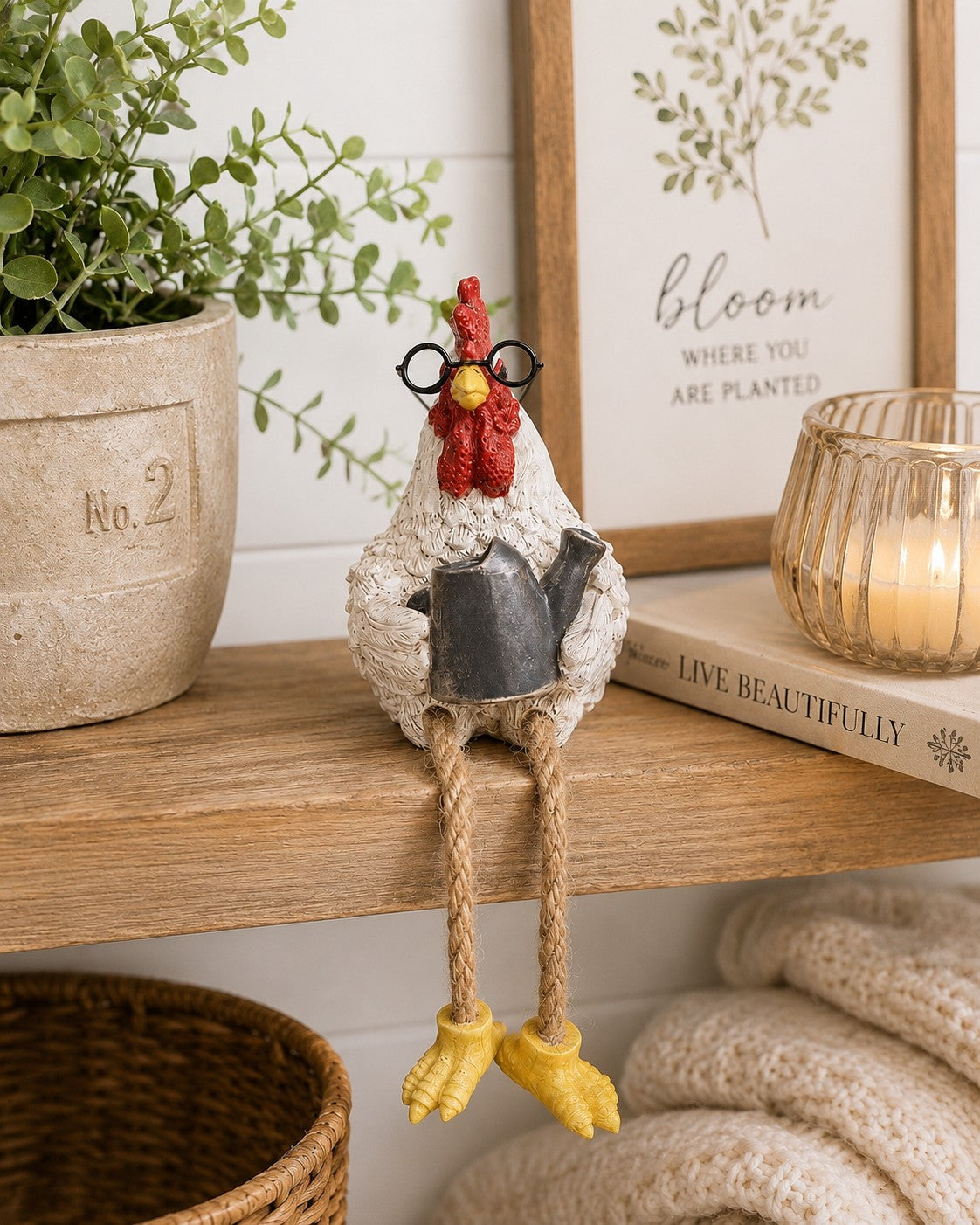 Rooster Shelf Sitter – Resin Yellow Rock Farmhouse Home Decor