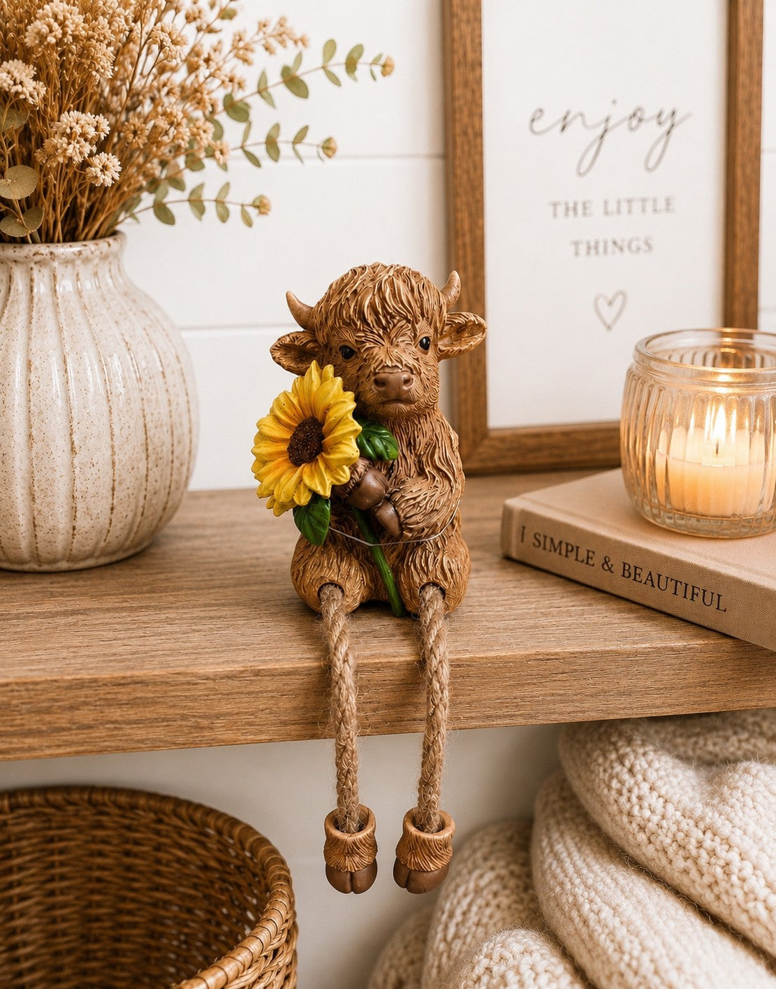 Highlander Shelf Sitter – Resin Yellow Rock Highland Cow Decor