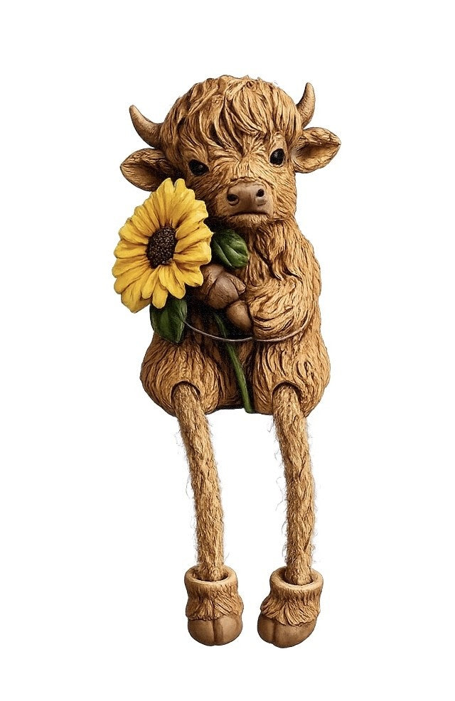 Highlander Shelf Sitter – Resin Yellow Rock Highland Cow Decor