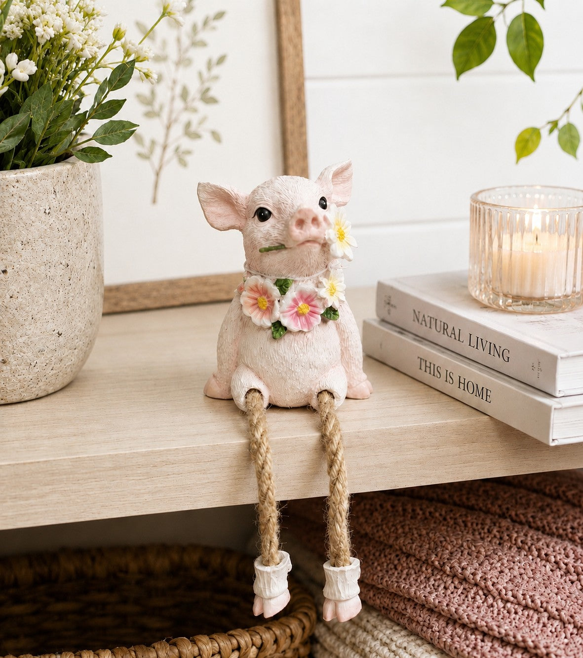 Pig Shelf Sitter – Resin Yellow Rock Farmhouse Home Decor