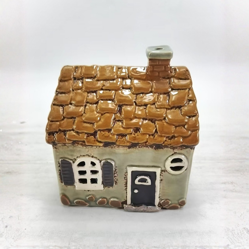 Cobblestone House Tealight Holder – Ceramic Lantern