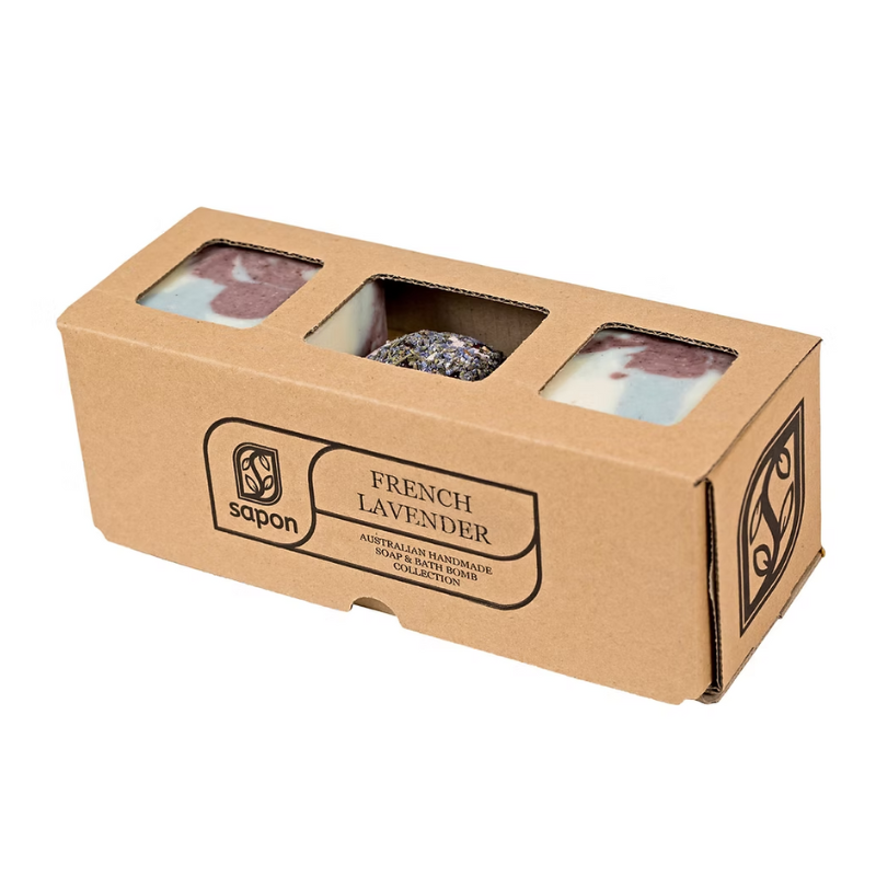 French Lavender Natural Relaxation Set - 2 Soap & 1 Bath Bomb Gift Box