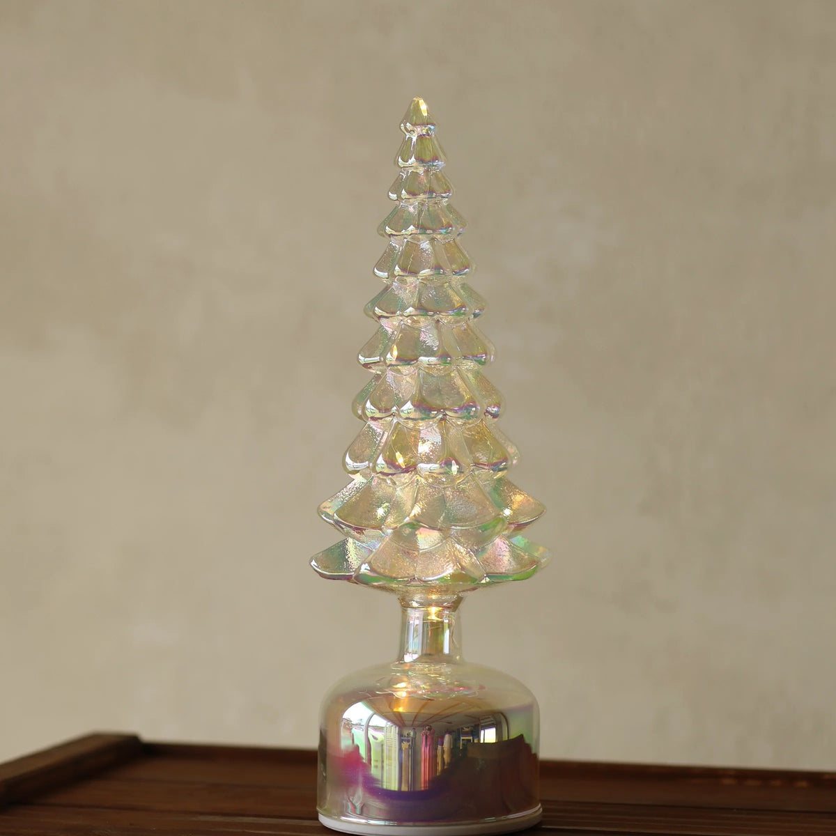 30cm Rotating LED Glass Christmas Tree – Pearl Effect
