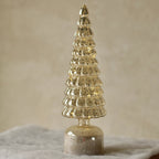 31cm Rotating LED Glass Christmas Tree – Mercury Finish