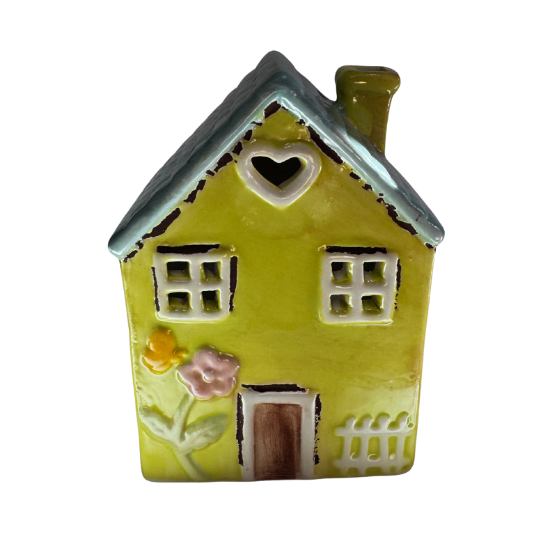 Green House with Butterfly Tealight – Ceramic Tealight Lantern