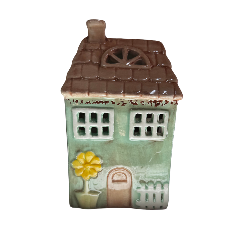 Green House with Flower Tealight – Ceramic Lantern