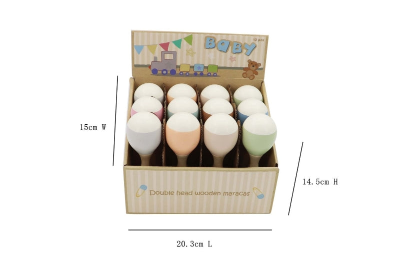 Wooden Double-End Maracas – Baby & Toddler Musical Shakers, Natural Wood Rattle