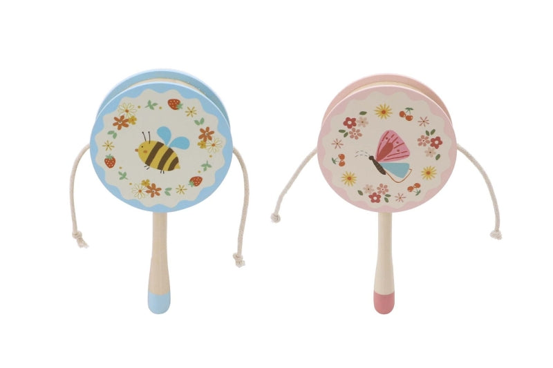 Wooden Bumble Bee & Butterfly Monkey Drum – Natural Wooden Musical Toy for Toddlers & Preschoolers